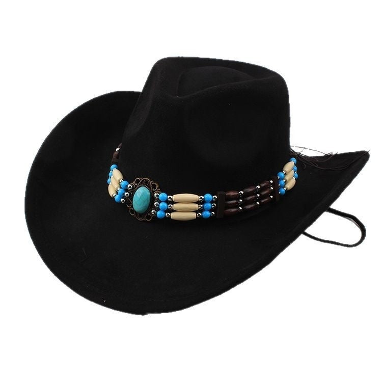 Länsimaalainen cowboy-tyylinen leveälierinen tekoturkishattu – punk-henkinen ratsastushattu