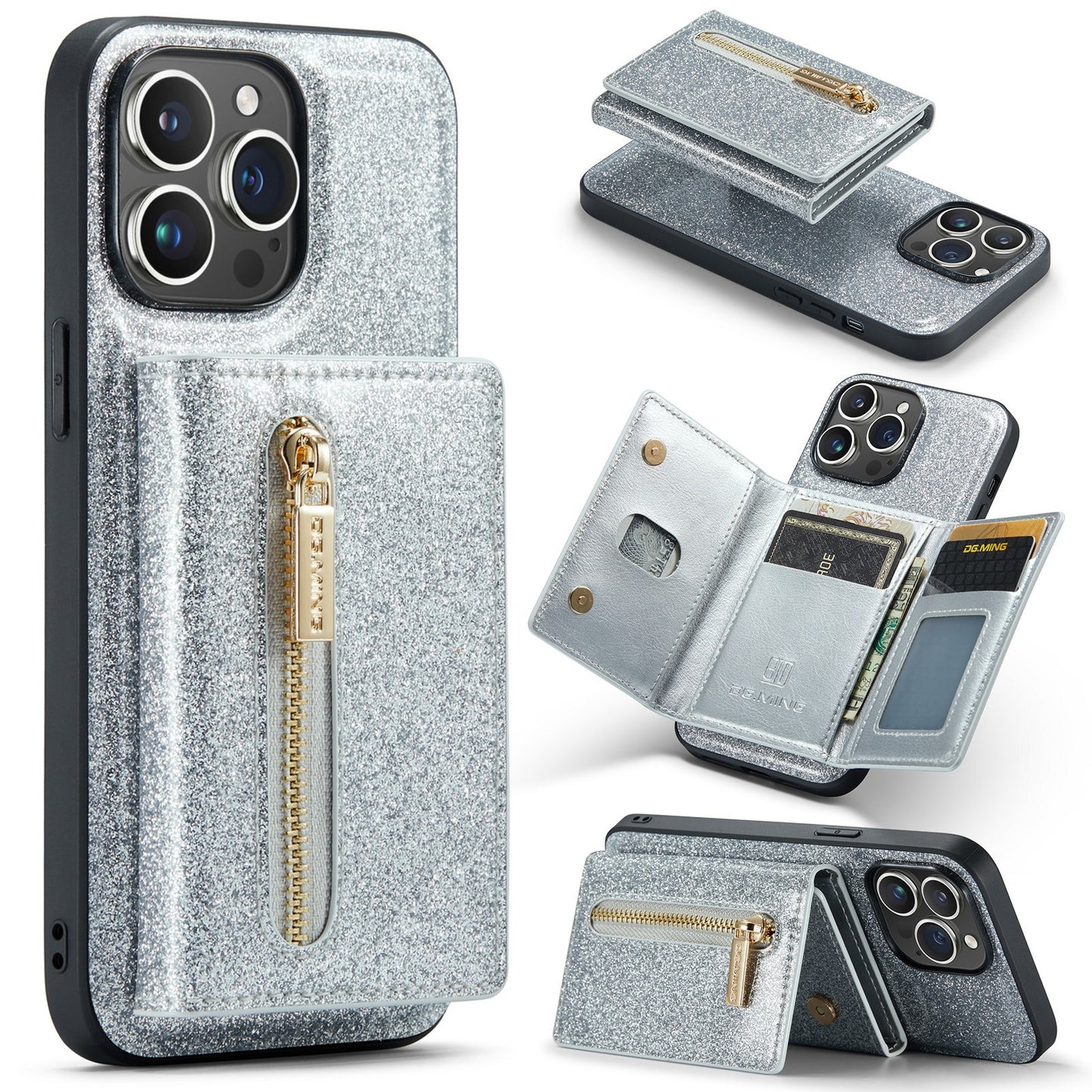 M3 iPhone 14 Pro Max Glitter Lompakkosuoja