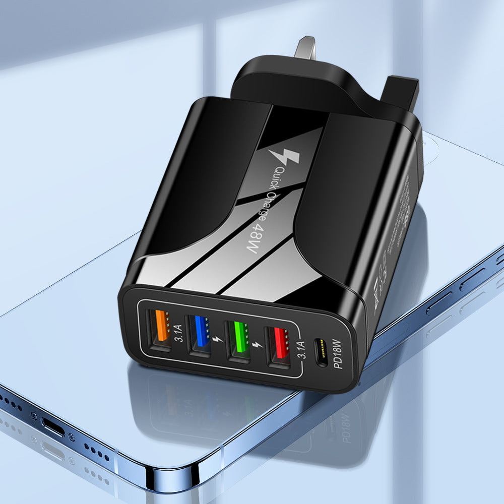4USB+Type-C matkapuhelimen laturi PD18W 5-in-1 latauspää 48W laturi PD-liitäntä