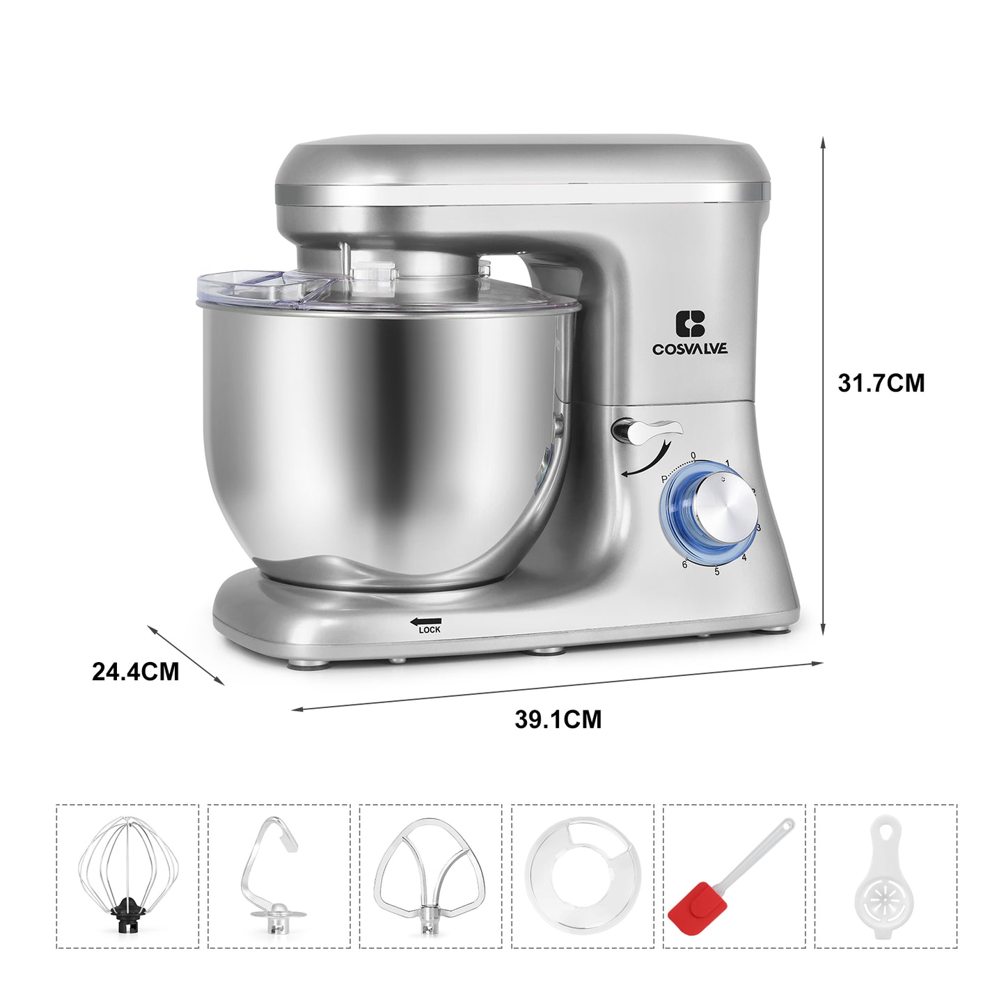 1400W Monitoimikone, 7L ruostumaton teräskulho - Hopea