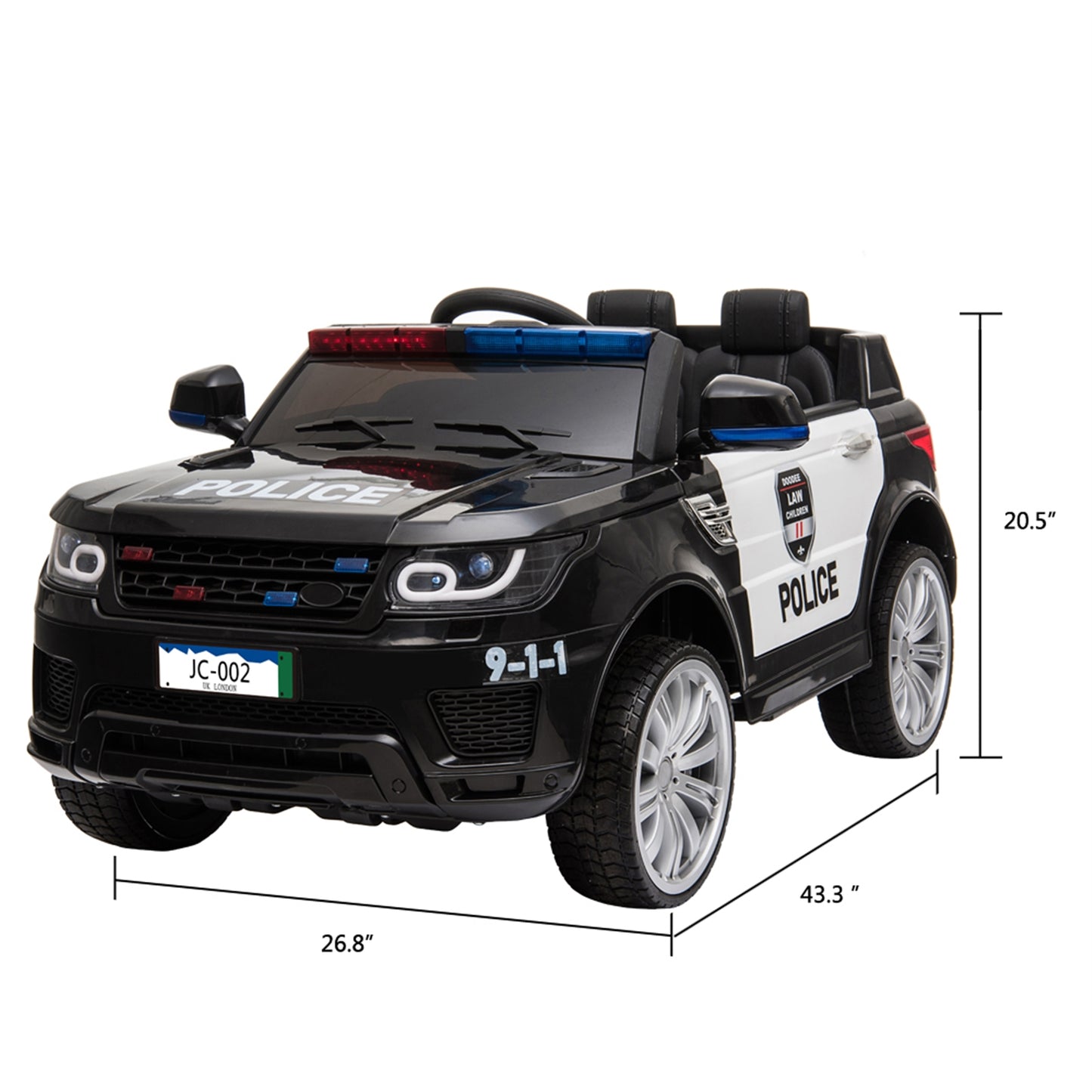Kaksoisveto 12V 7Ah poliisiauto 2.4G kaukosäätimellä, musta