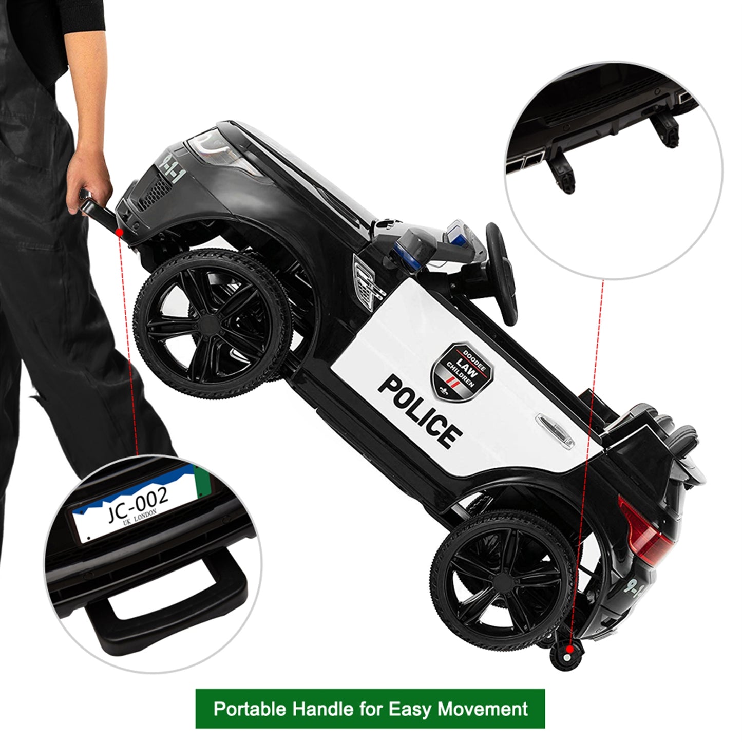 Kaksoisveto 12V 7Ah Poliisiauto 2.4G kaukosäätimellä, musta