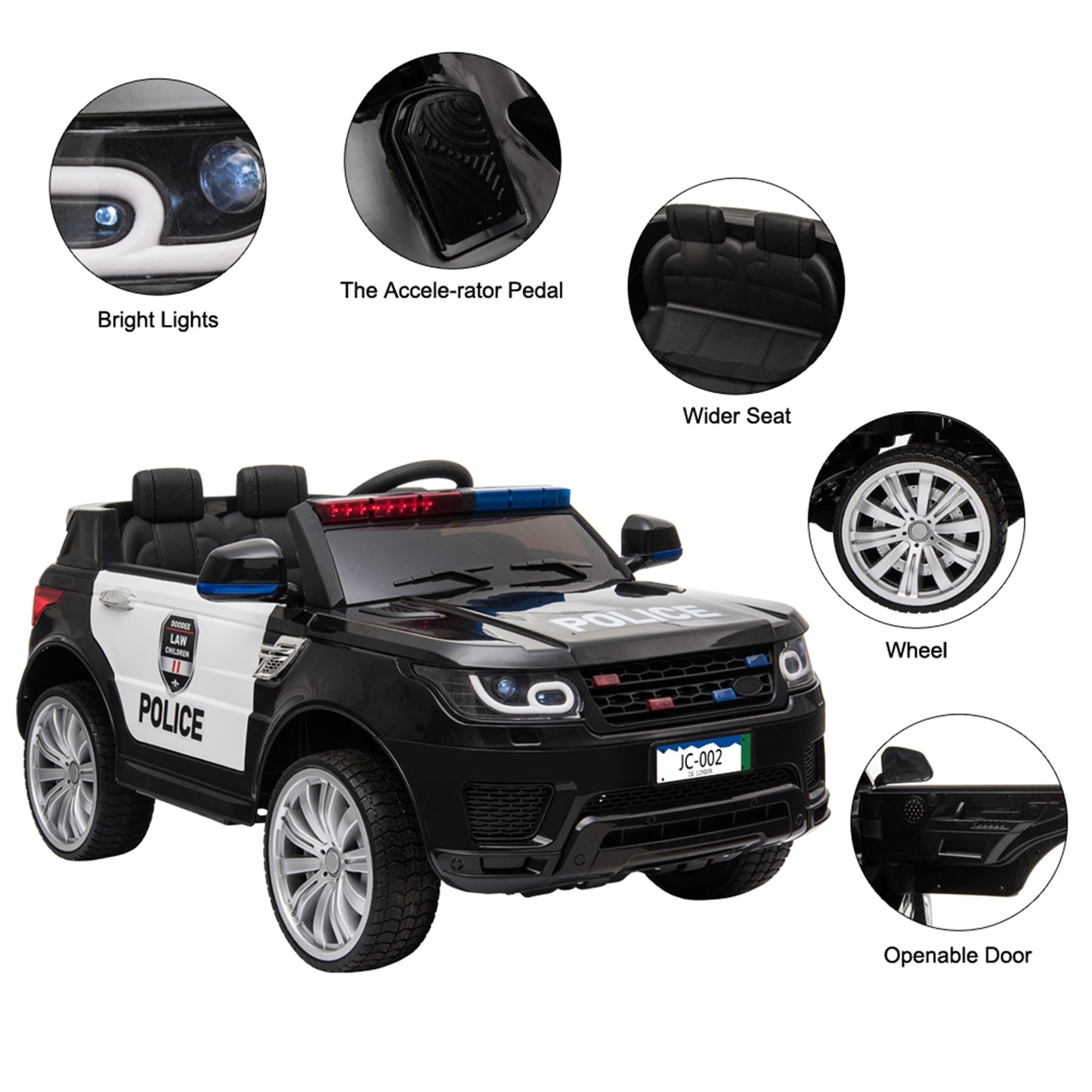 Kaksoisveto 12V 7Ah Poliisiauto 2.4G kaukosäätimellä, musta