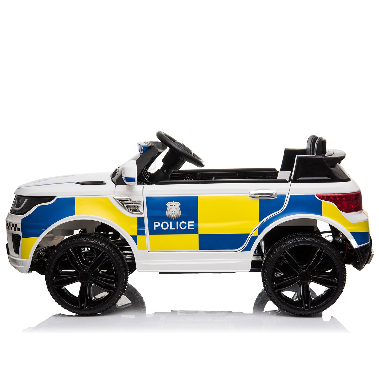 LEADZM Dual Drive 12V 7Ah Poliisiauto 2.4G Kaukosäätimellä, Valkoinen
