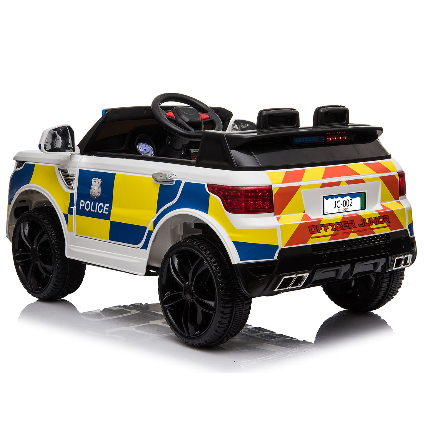 LEADZM Dual Drive 12V 7Ah Poliisiauto 2.4G Kaukosäätimellä, Valkoinen