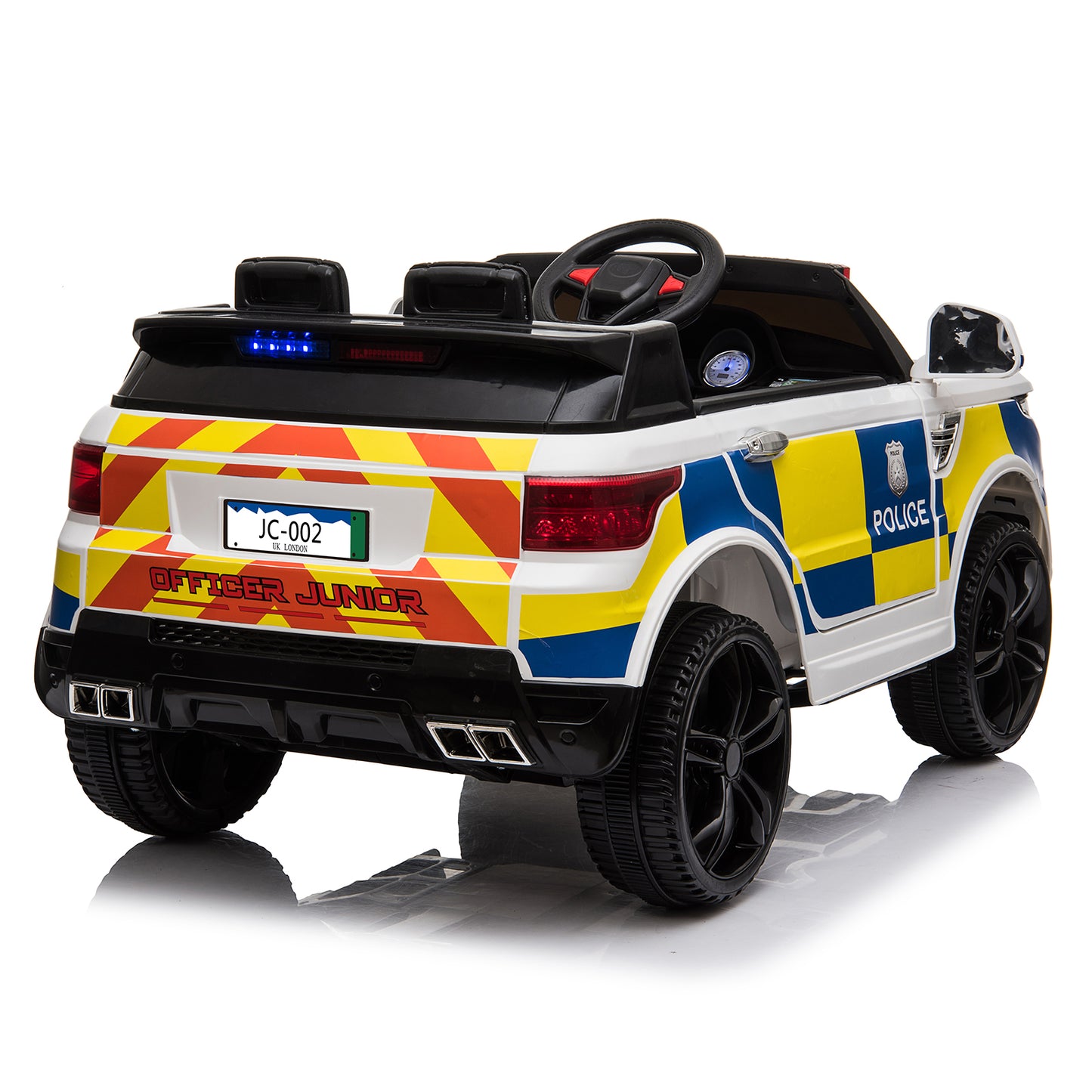 LEADZM Dual Drive 12V 7Ah Poliisiauto 2.4G Kaukosäätimellä, Valkoinen