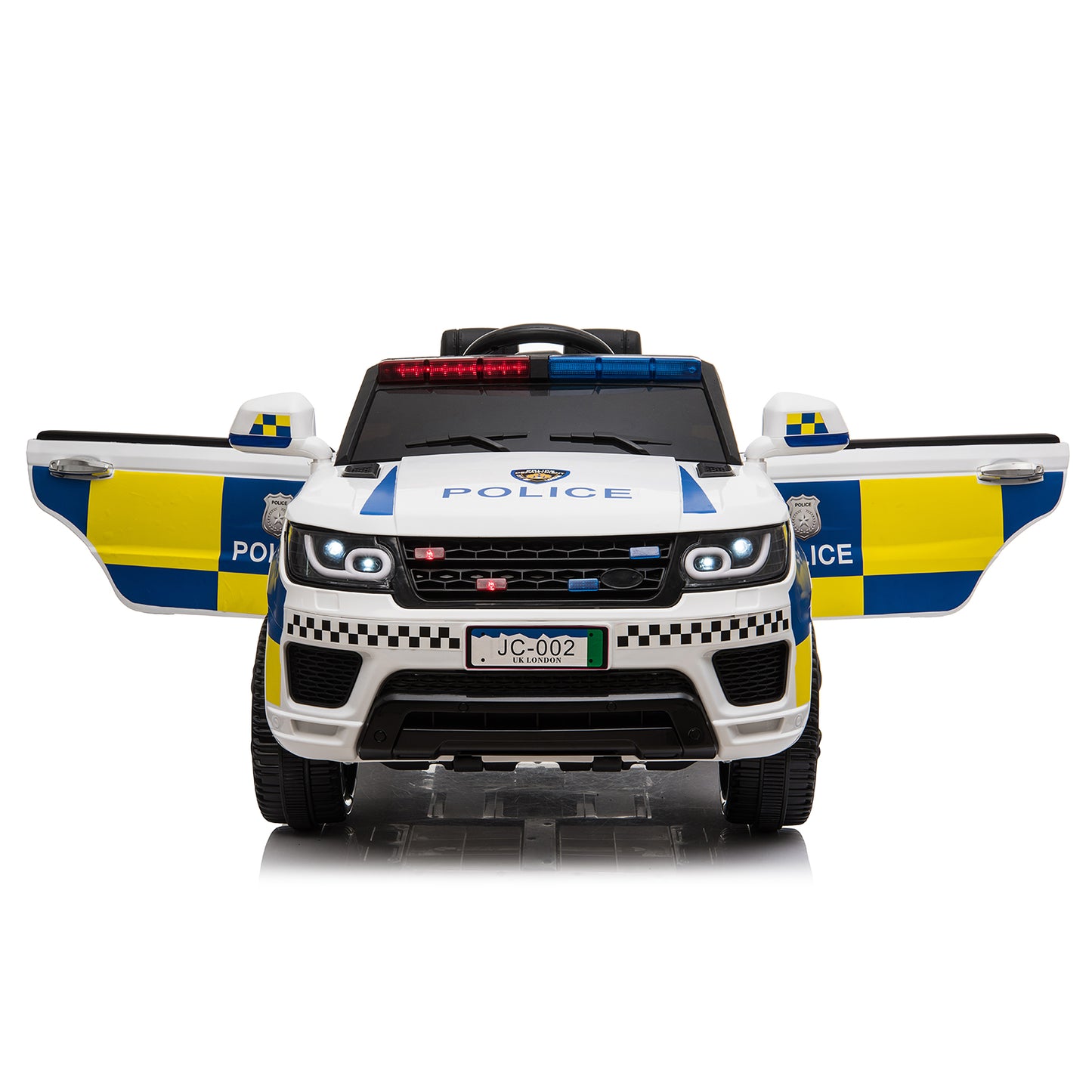 LEADZM Dual Drive 12V 7Ah Poliisiauto 2.4G Kaukosäätimellä, Valkoinen