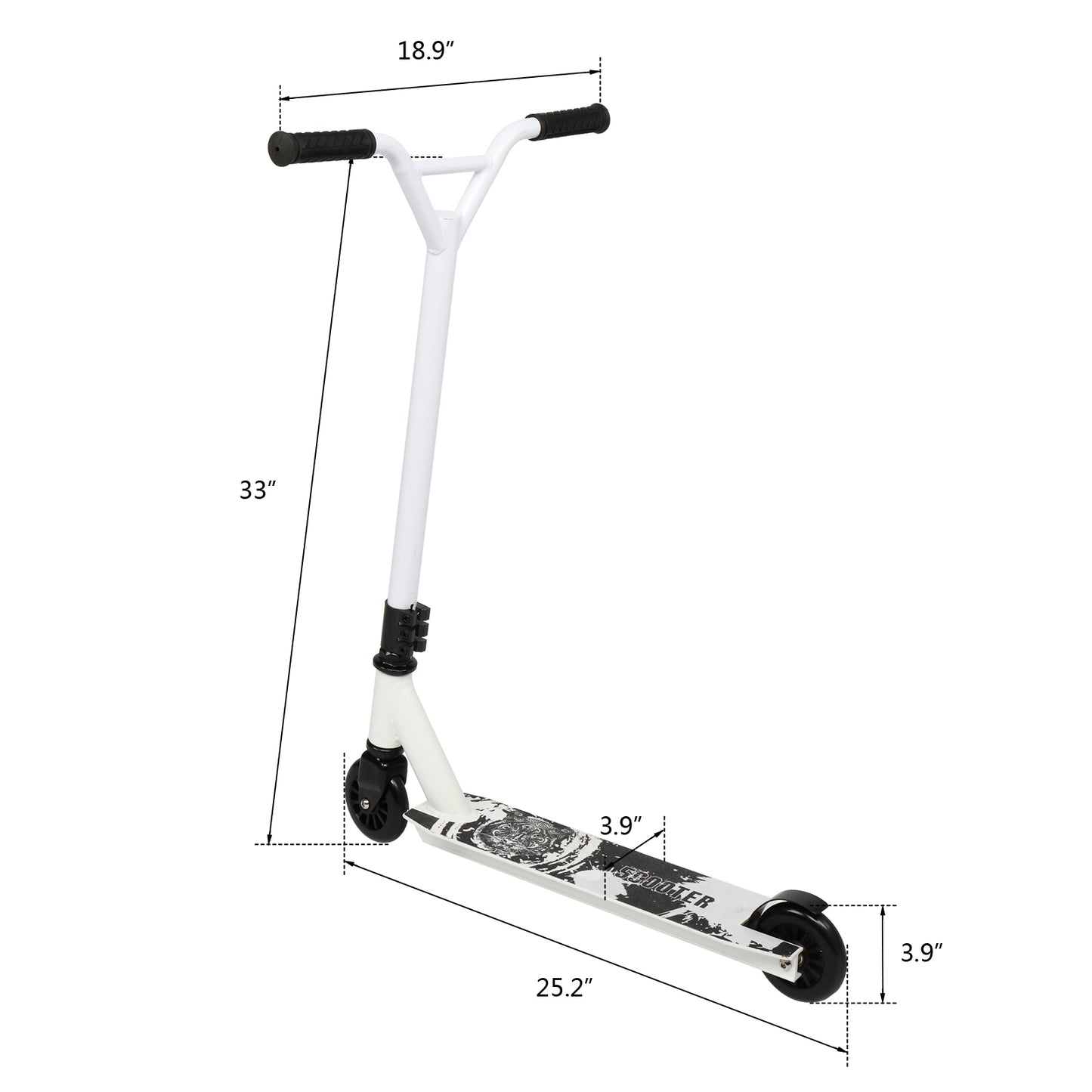 Pro-scooter nuorille ja aikuisille, freestyle-trikkiscooteri valkoinen