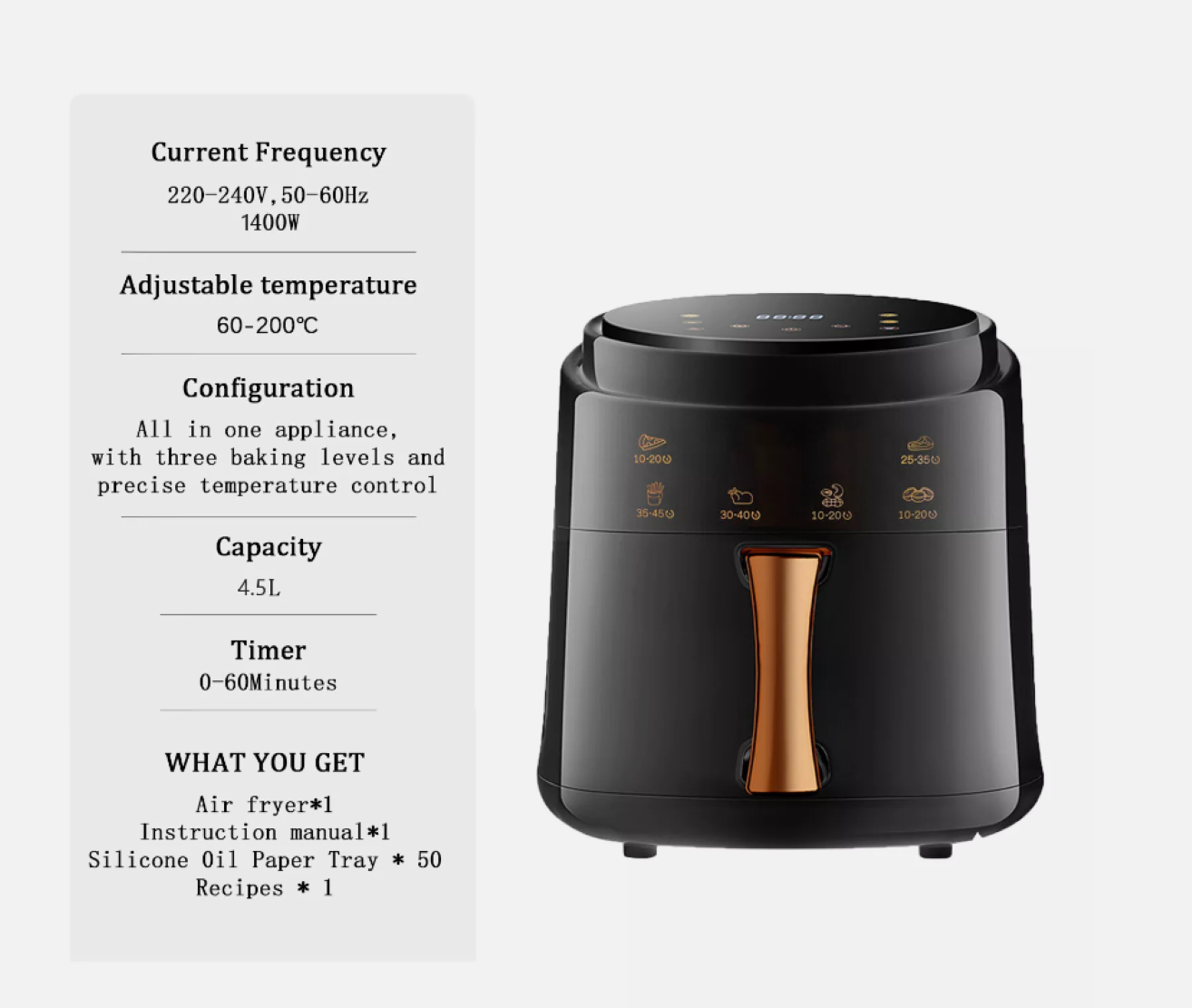 4.5L Air Fryer Digital Kitchen Oven – Oil-Free, Low Fat, Healthy Frying Cooker (UK)