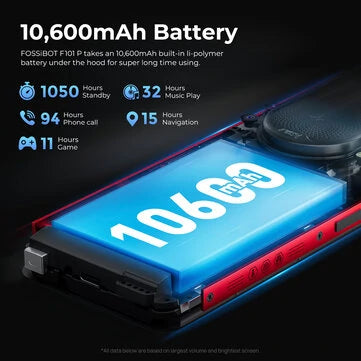 FOSSiBOT F101P Kova Äänentoistin 7GB RAM 64GB ROM 10600mAh 24MP Kolmoiskamera 5,45 tuumaa 18W Nopea Lataus IP68 IP69K Vesitiivis Helio P22 Octa Core 4G Kestävä Älypuhelin