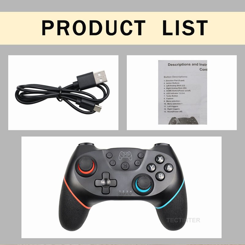 Langaton Bluetooth-peliohjain Nintendo Switch Prolle – NS-Switch Pro - peliohjain, joystick-ohjain 6-akselin kahvalla Switch-konsolille
