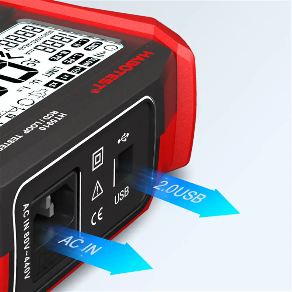 HT5910 4.7-tuumainen suuri LCD-digitaalinen resistanssimittari RCD/Loop-testeri 1000 tietueen tallennus 0-440V vuotokytkimen testaaja