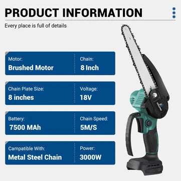 Drillpro sähköinen akkukäyttöinen moottorisaha 3000W 18V akulla