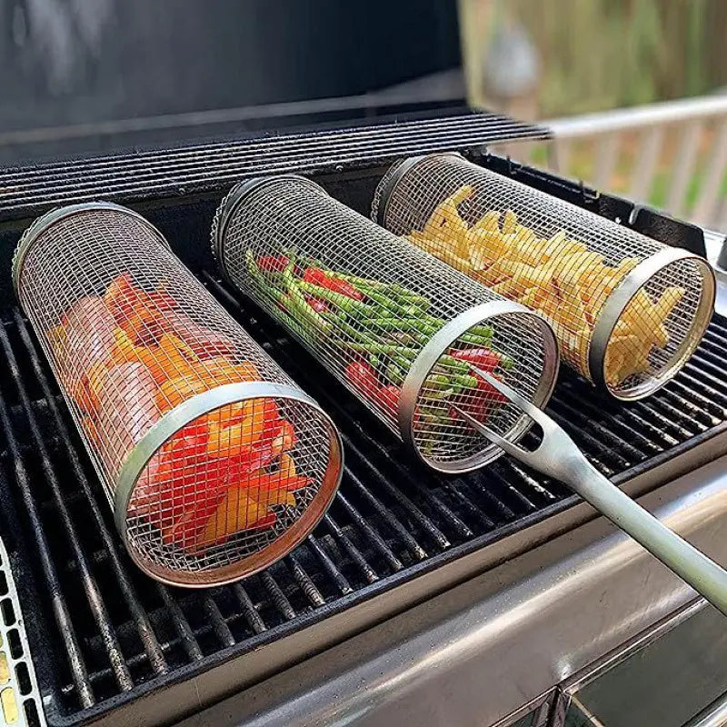 Rullattava Grillikori - Metalli BBQ Koriverkko Ulkoiluun ja Leirintään