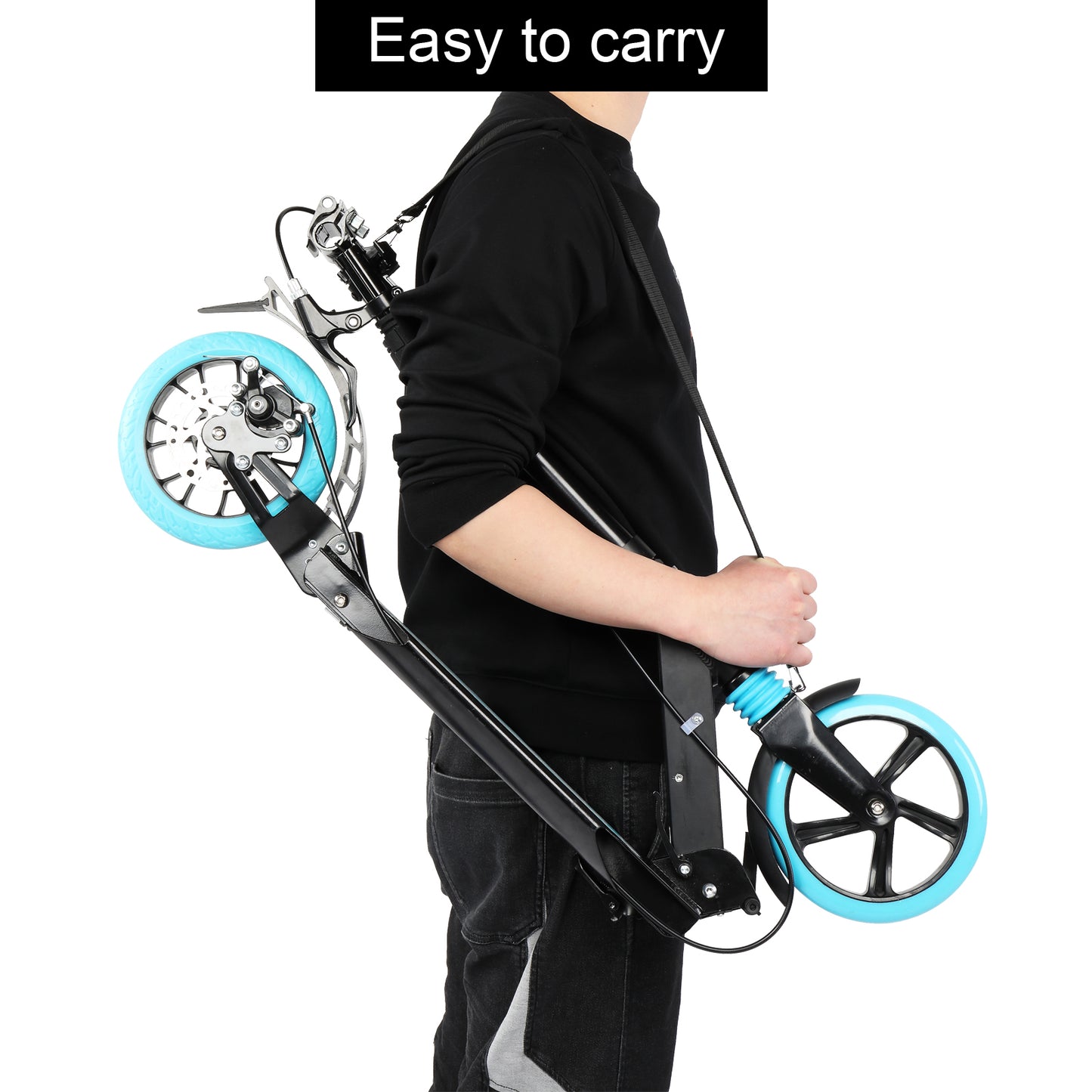 Scooter aikuisille ja nuorille, 3 korkeussäädettävää, helposti taittuva, kaksoisvaimennin