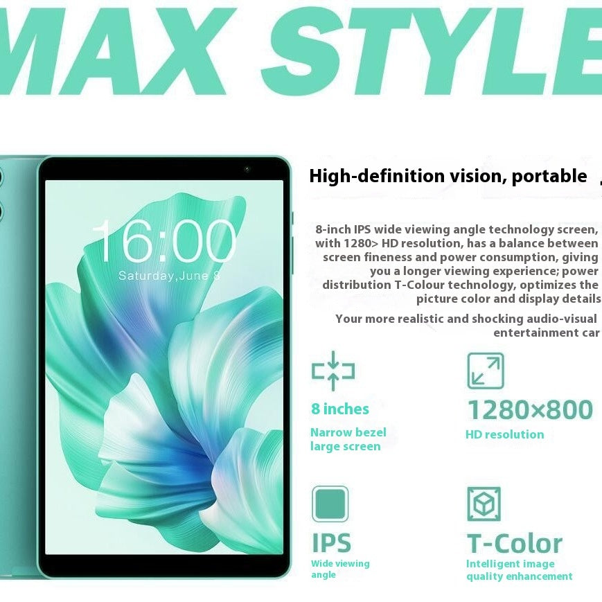Android 13 - tabletti 8" HD, kahdeksanytiminen, 4GB RAM, 64GB tallennustila