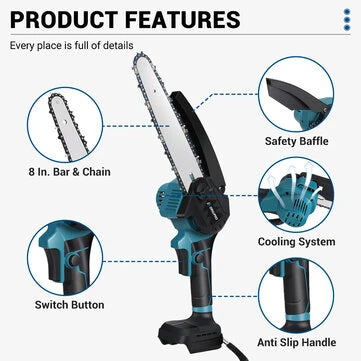 Drillpro 8 tuuman sähkömoottorisaha harjattomalla moottorilla ja automaattisella öljyjärjestelmällä