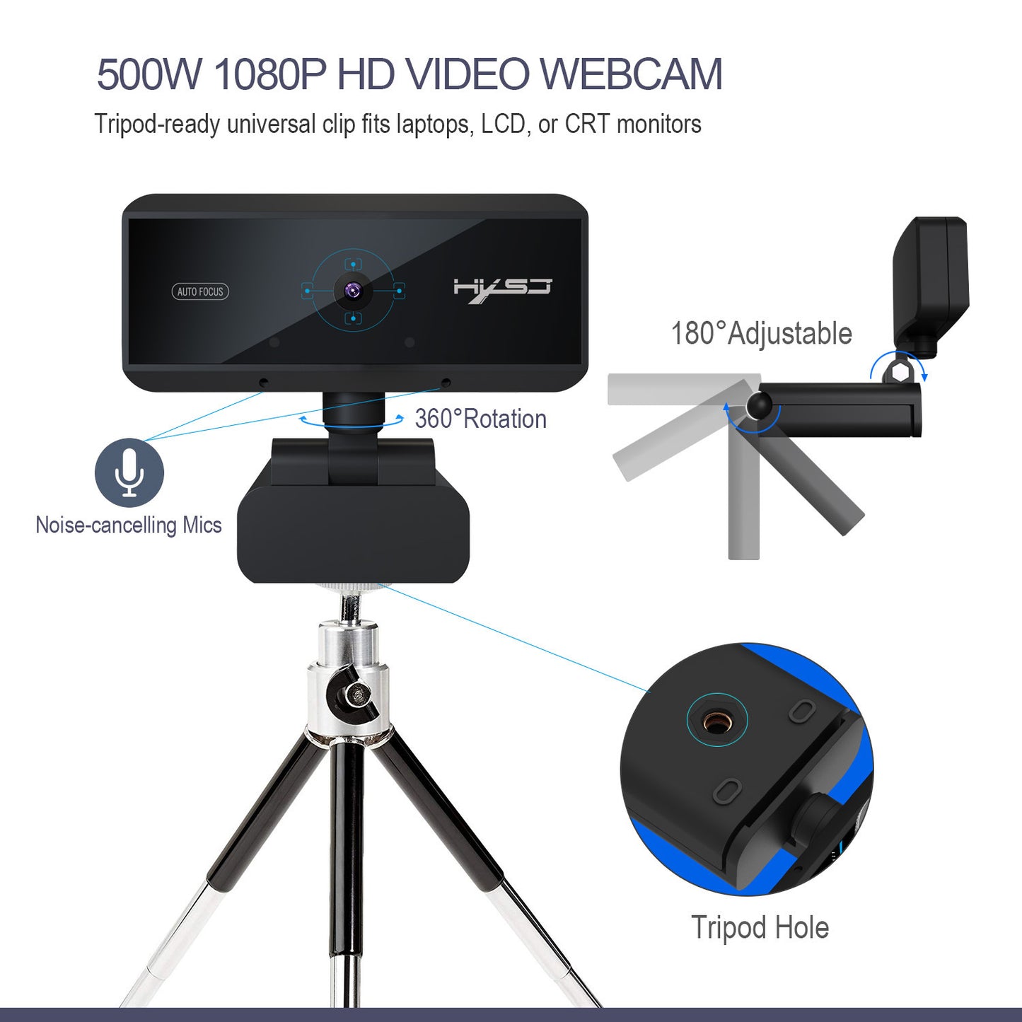 Tietokonekamera 5 megapikselin automaattitarkennuksella ja tuella 720P/1080P-videolle