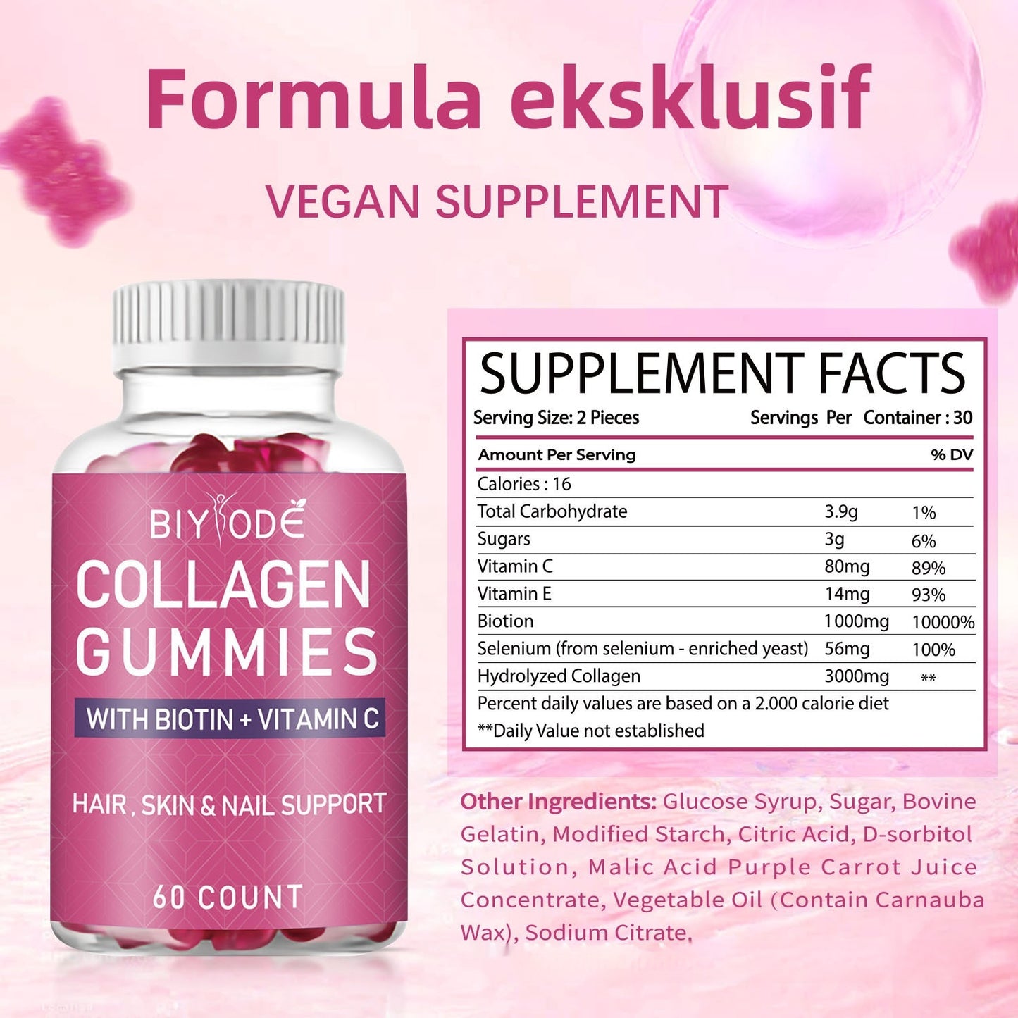 Biotiini Kollageeni Vaalentavat Gummy-karhut