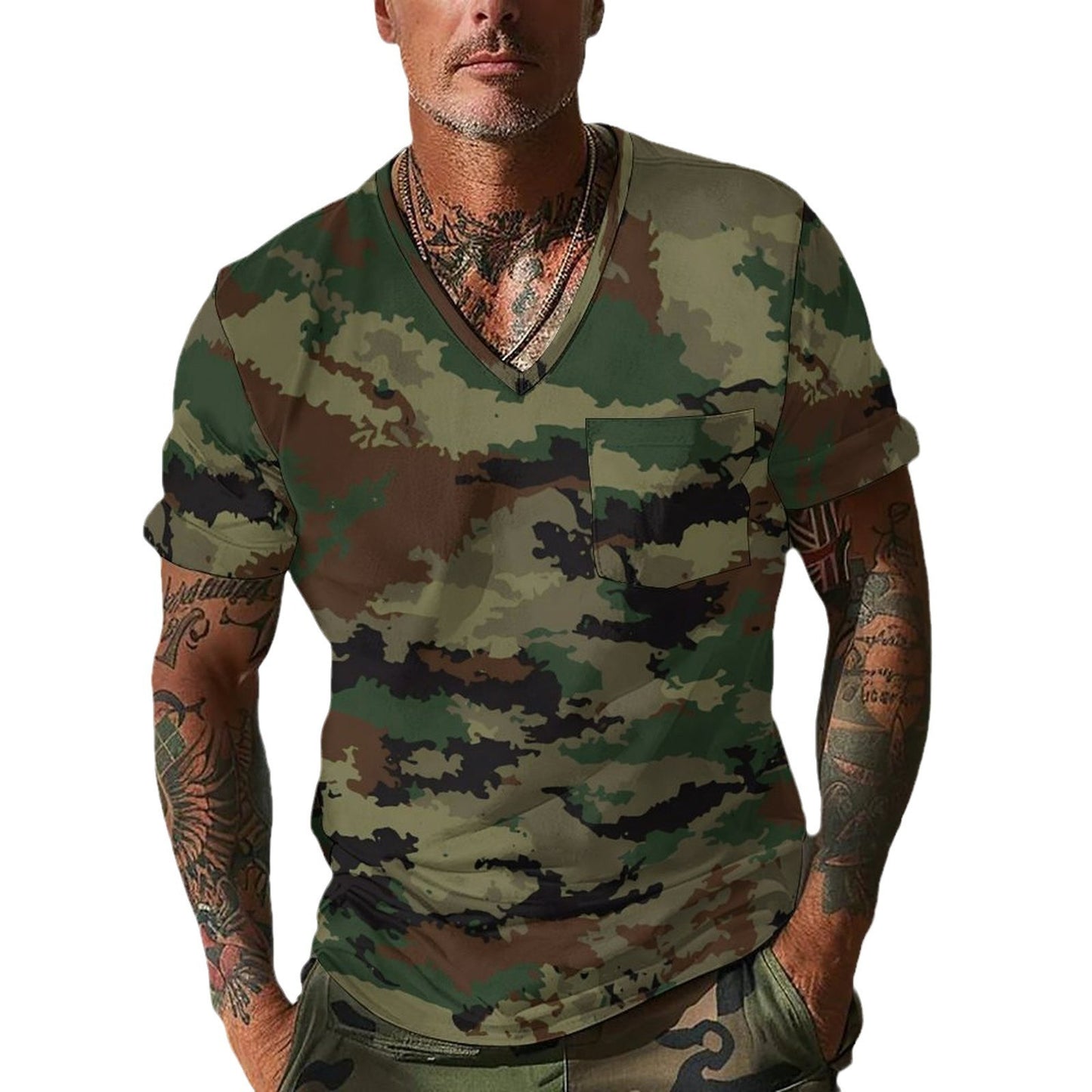 Kesäinen miesten camo-kuvioitu hengittävä ja rento lyhythihainen paita
