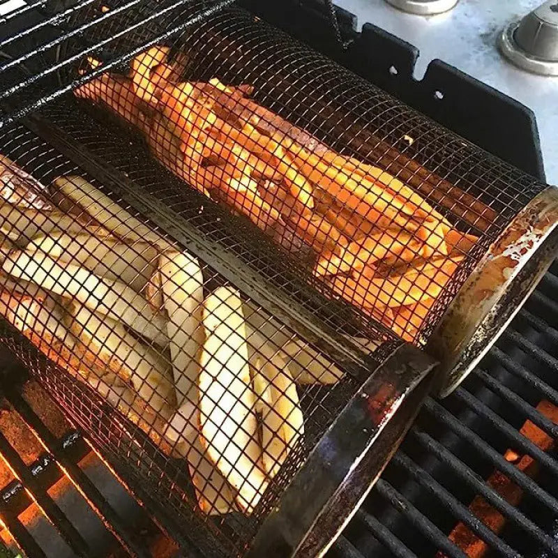Rullattava Grillikori - Metalli BBQ Koriverkko Ulkoiluun ja Leirintään