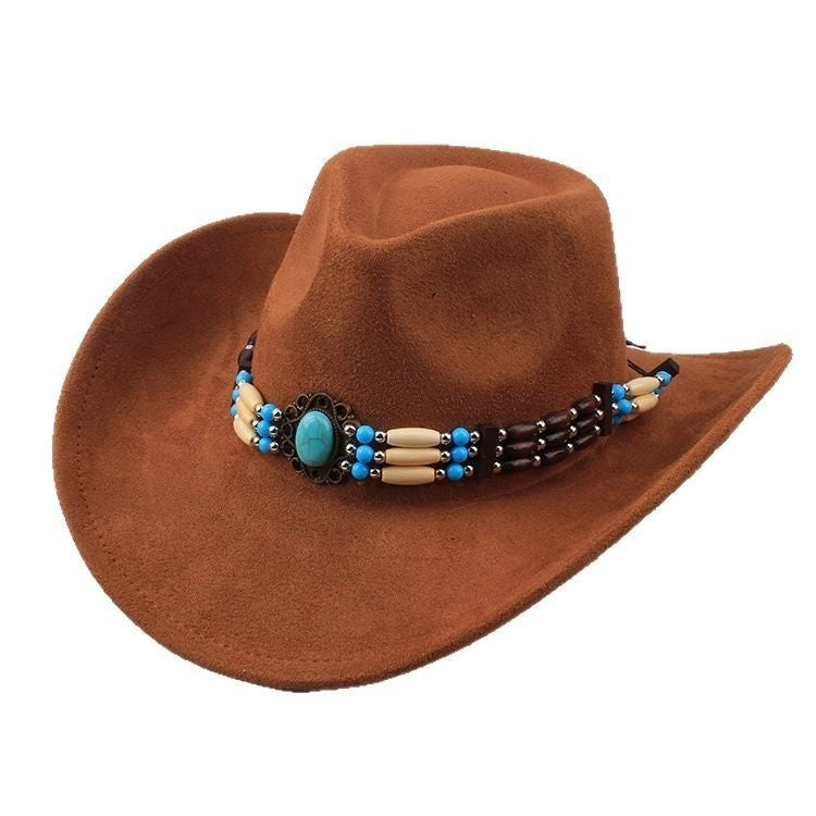 Länsimaalainen cowboy-tyylinen leveälierinen tekoturkishattu – punk-henkinen ratsastushattu