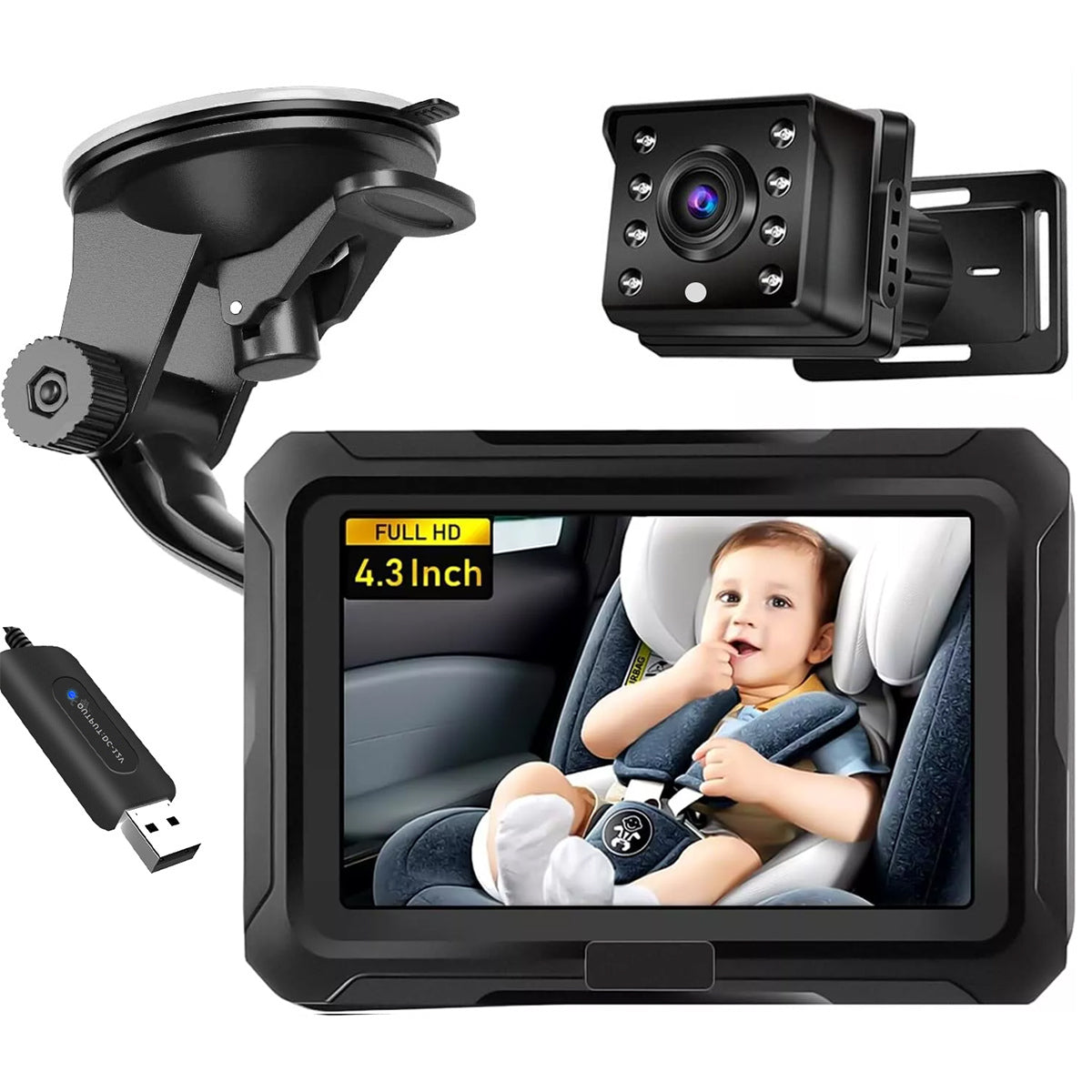 4,3 tuuman HD 1080P autovauvan valvontajärjestelmä – Auton vauvakamera ja peili