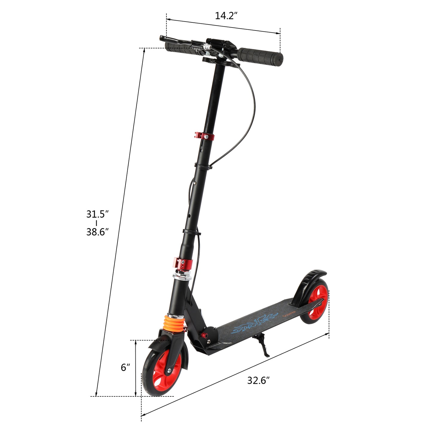Scooter aikuisille ja nuorille, 3 korkeussäädettävää, helposti taittuva, punainen