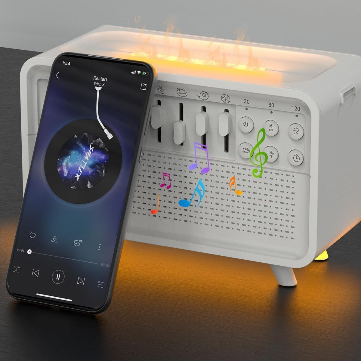 3-in-1 Bluetooth-kaiutin – Valkoinen kohina, yövalo ja ilmankostutin yhdellä laitteella