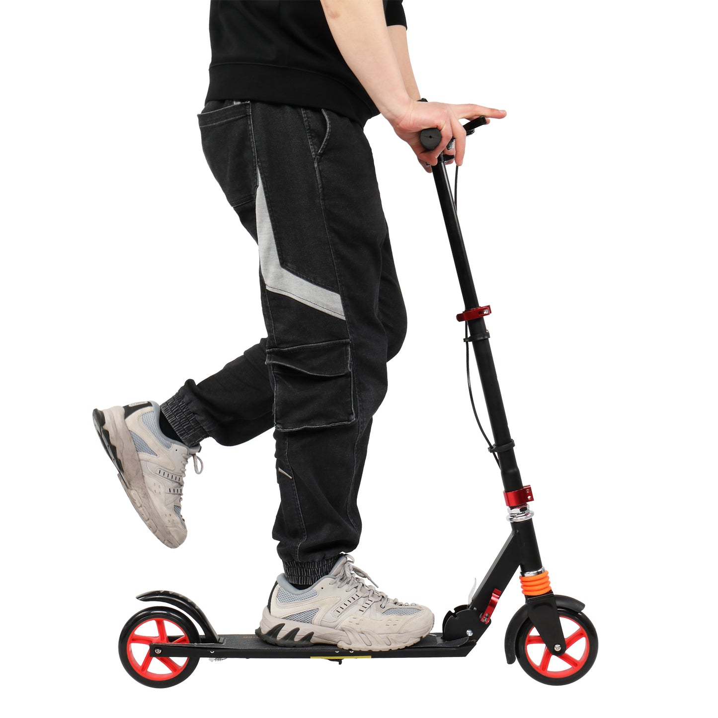 Scooter aikuisille ja nuorille, 3 korkeussäädettävää, helposti taittuva, punainen