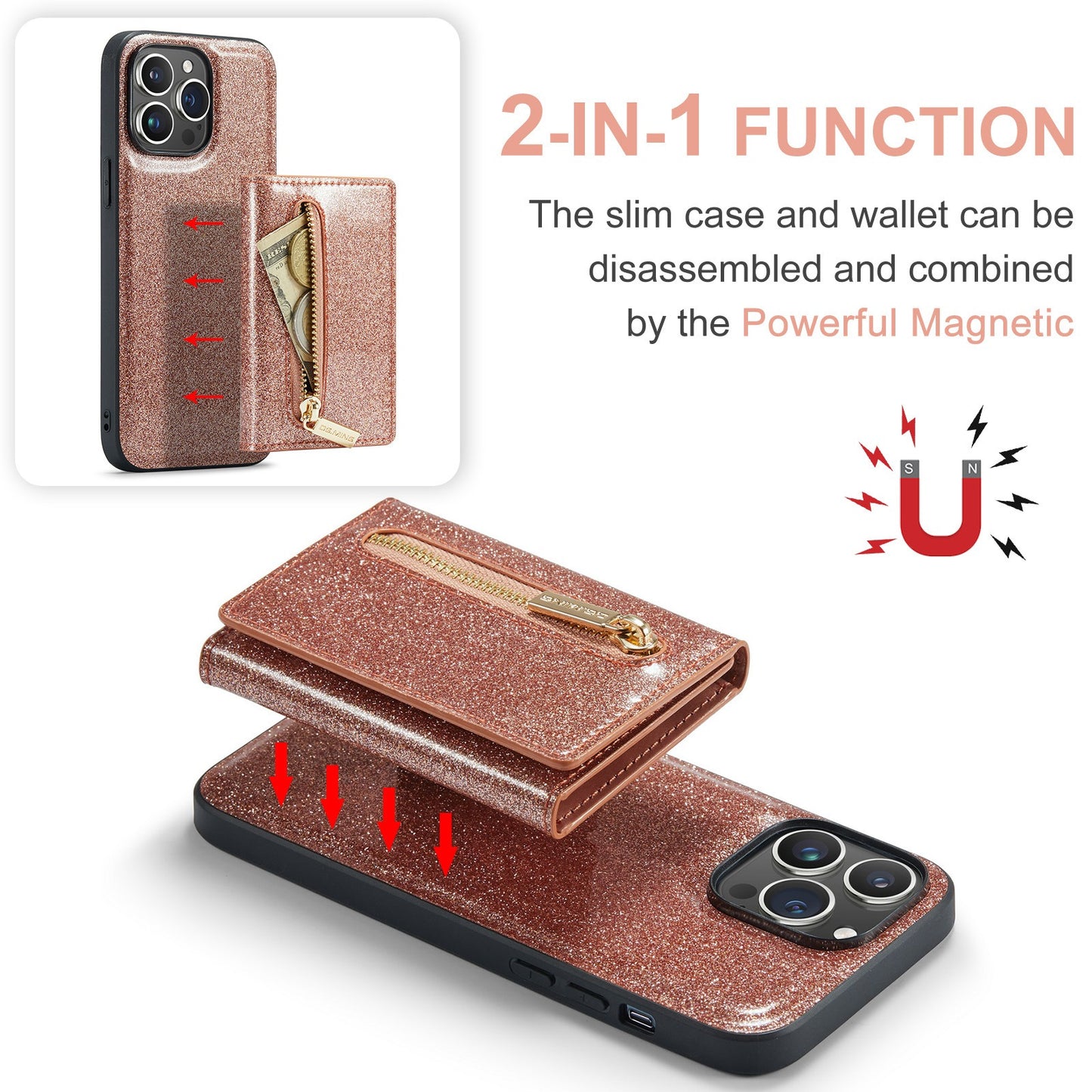 M3 iPhone 14 Pro Max Glitter Lompakkosuoja