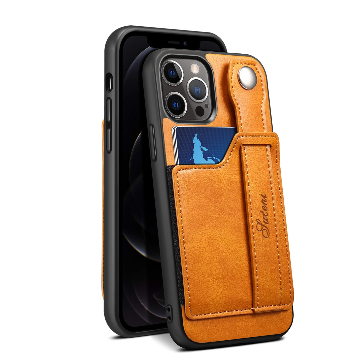 iPhone 14 Pro Max - Korttipaikallinen Nahkakotelo Rannelenkillä
