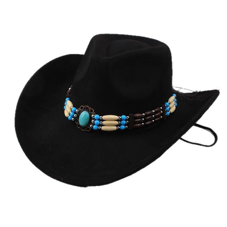 Länsimaalainen cowboy-tyylinen leveälierinen tekoturkishattu – punk-henkinen ratsastushattu