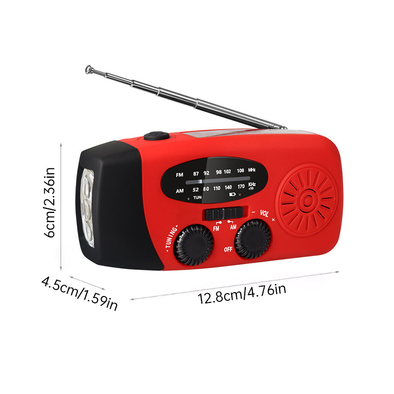 Kannettava monitoiminen käsiveivillä toimiva hätävirtalähde, aurinkoradio, iskunkestävä, FM/AM/WB/NOAA, varavirtalähde