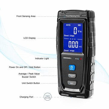 ERICKHILL Digitaalinen EMF-mittari Säteilymittari LCD-näytöllä ja Hälytyksellä