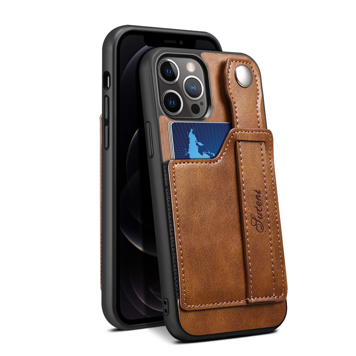 iPhone 14 Pro Max - Korttipaikallinen Nahkakotelo Rannelenkillä
