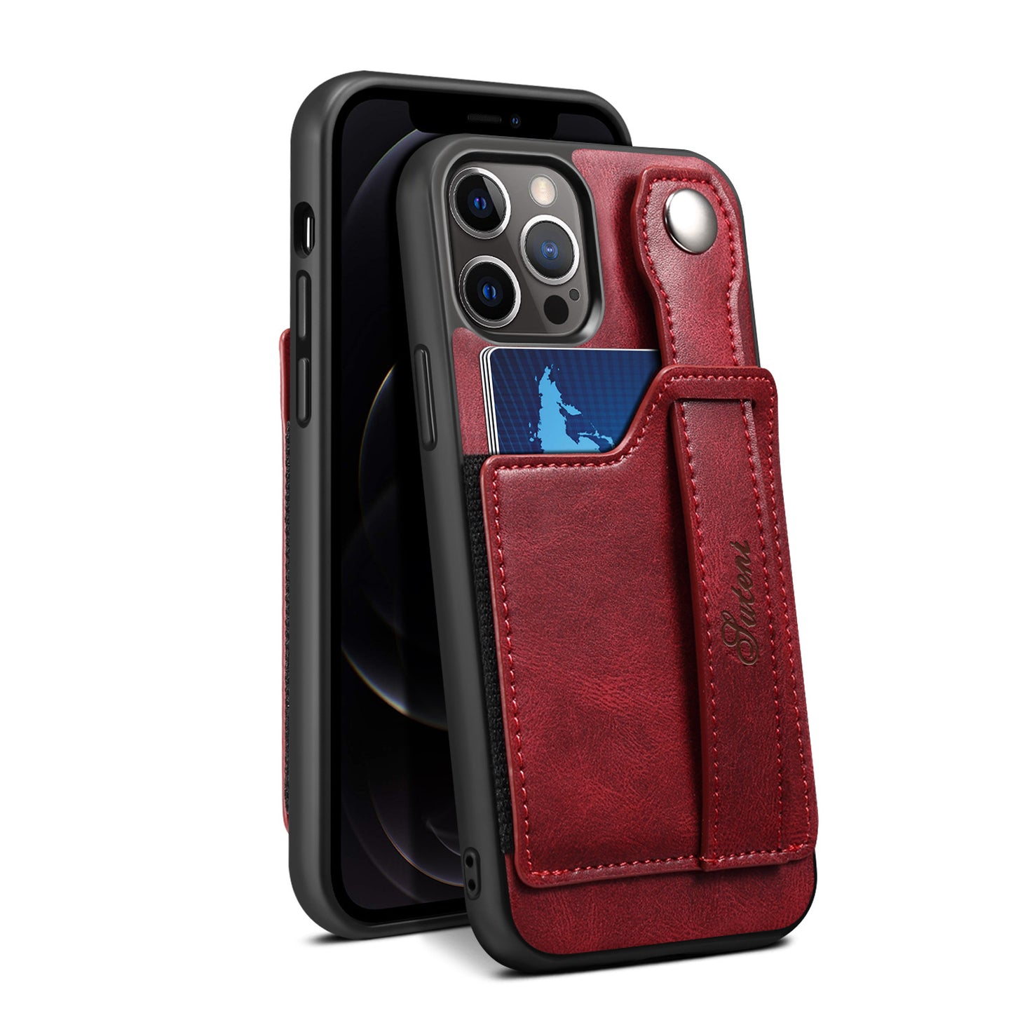 iPhone 14 Pro Max - Korttipaikallinen Nahkakotelo Rannelenkillä