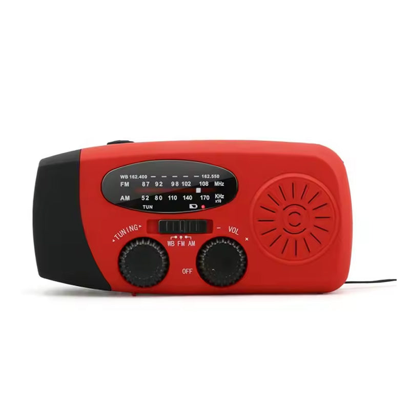 Kannettava monitoiminen käsiveivillä toimiva hätävirtalähde, aurinkoradio, iskunkestävä, FM/AM/WB/NOAA, varavirtalähde