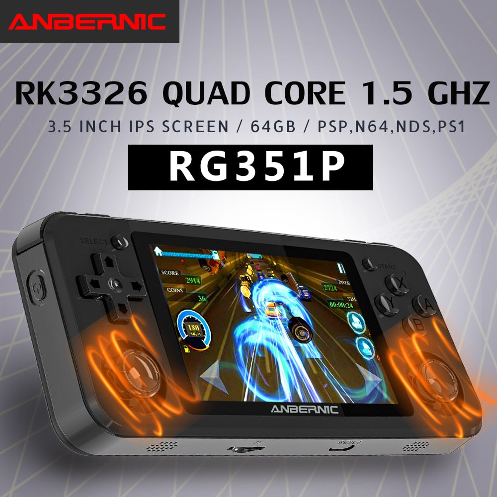 RG351P ANBERNIC Retro Game PS1 RK3326 64G – avoimen lähdekoodin järjestelmä, 3,5" IPS-näyttö, kannettava käsipelikonsoli, RG351-lahjapakkaus, 2400 peliä
