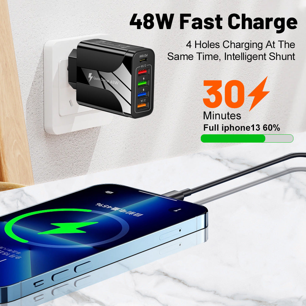 4USB+Type-C matkapuhelimen laturi PD18W 5-in-1 latauspää 48W laturi PD-liitäntä