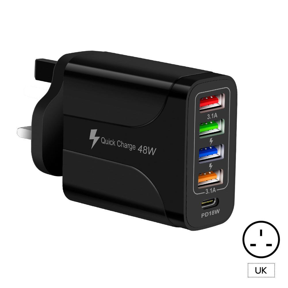 4USB+Type-C matkapuhelimen laturi PD18W 5-in-1 latauspää 48W laturi PD-liitäntä