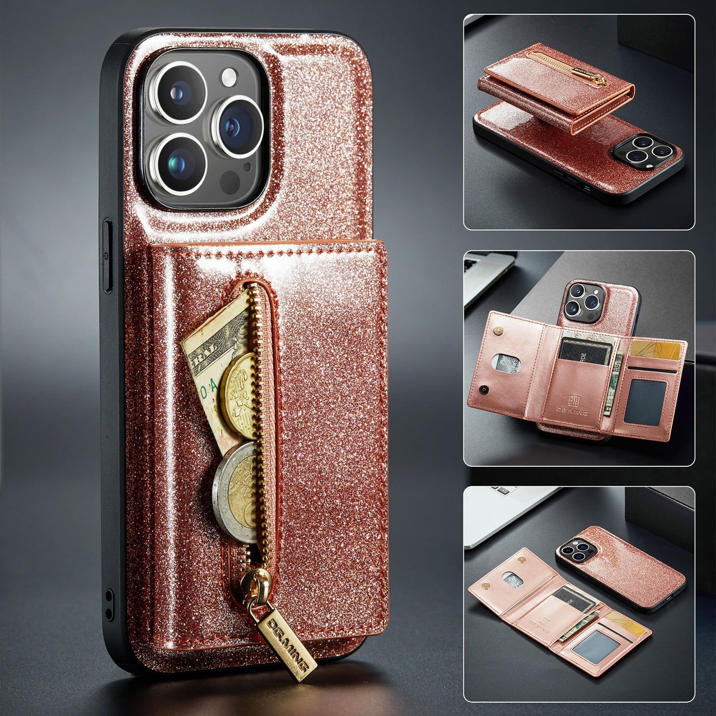 M3 iPhone 14 Pro Max Glitter Lompakkosuoja