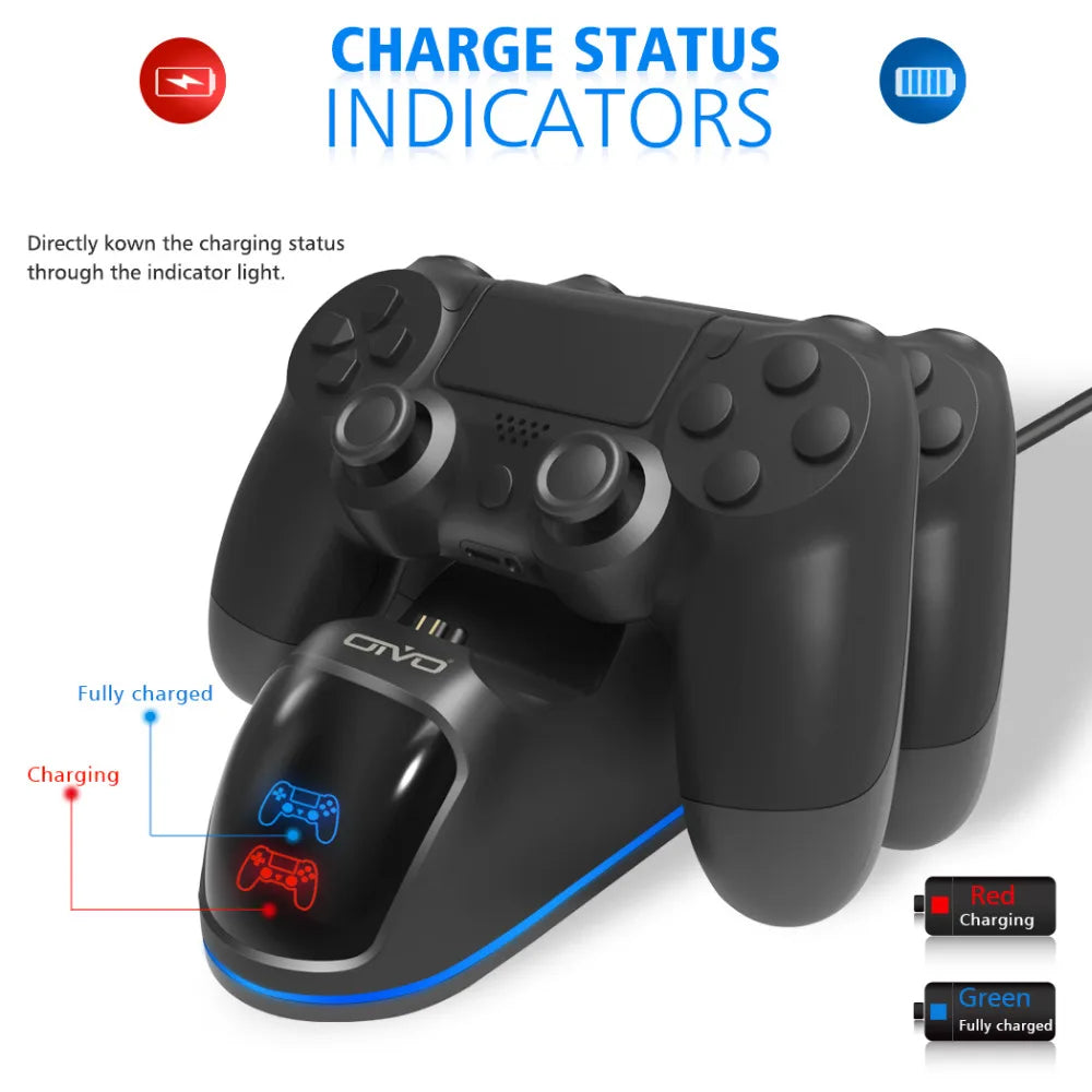 OIVO – Nopea PS4-ohjainten lataustelakka, kaksoislatausteline tilanäytöllä PlayStation 4/PS4 Slim/PS4 Pro - malleille