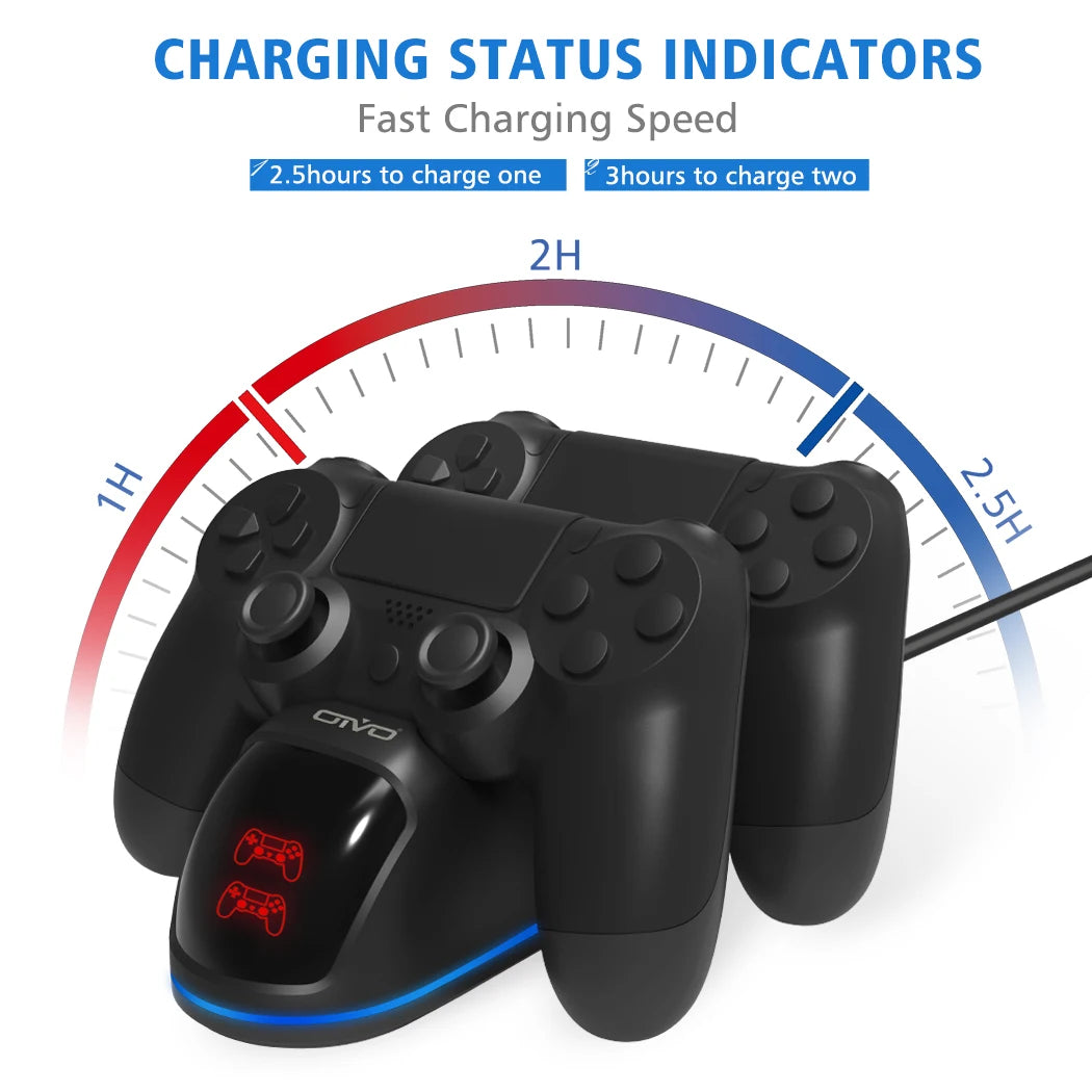 OIVO – Nopea PS4-ohjainten lataustelakka, kaksoislatausteline tilanäytöllä PlayStation 4/PS4 Slim/PS4 Pro - malleille