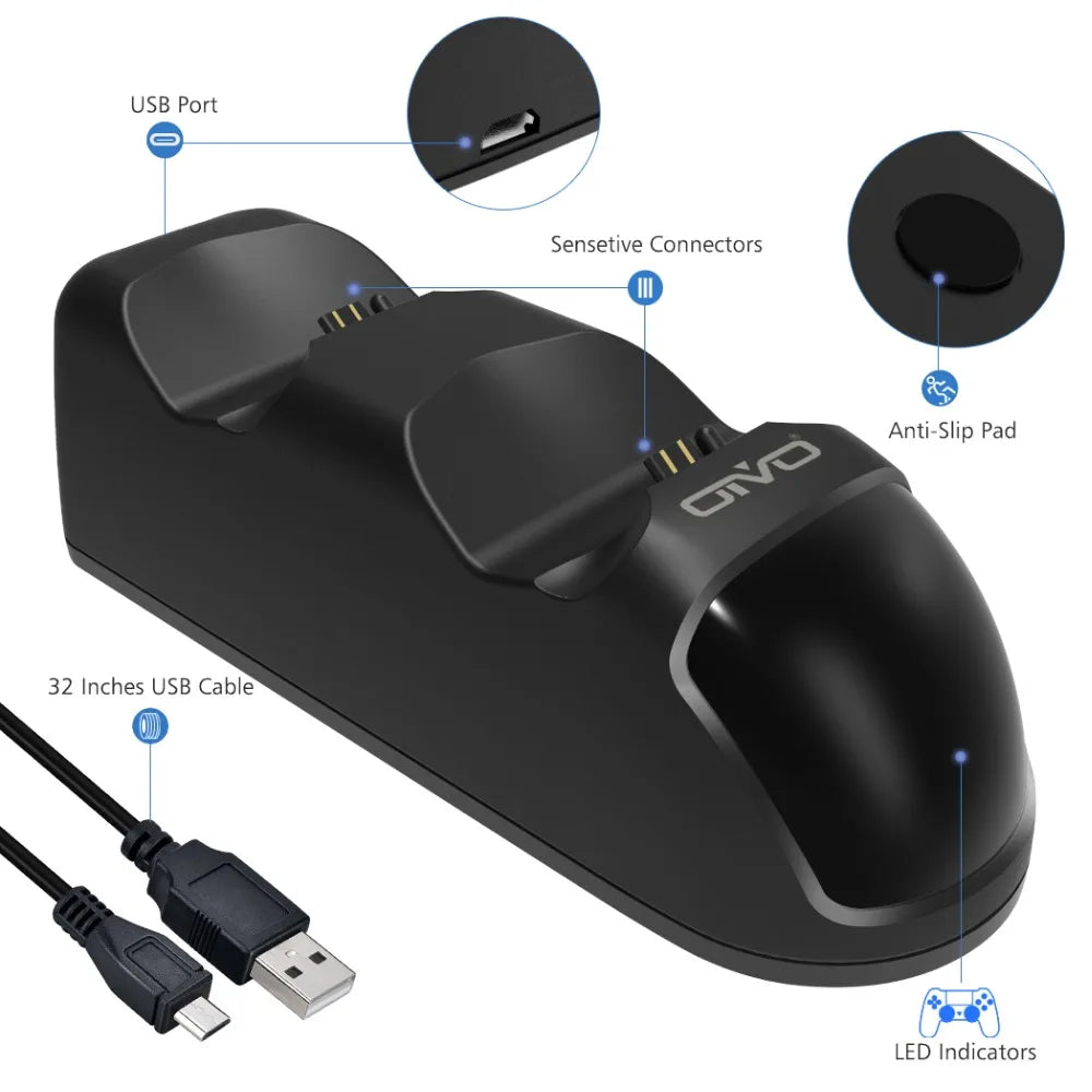 OIVO – Nopea PS4-ohjainten lataustelakka, kaksoislatausteline tilanäytöllä PlayStation 4/PS4 Slim/PS4 Pro - malleille
