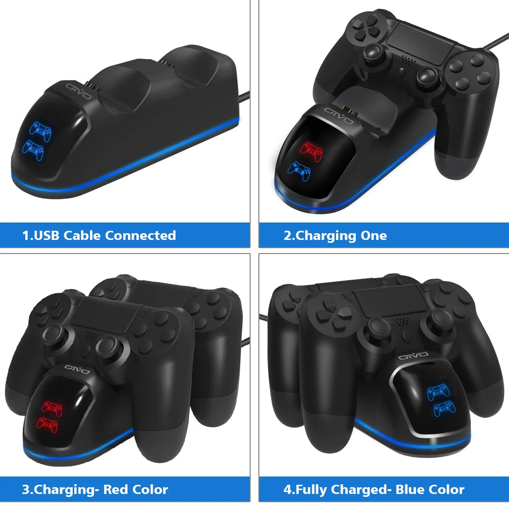 OIVO – Nopea PS4-ohjainten lataustelakka, kaksoislatausteline tilanäytöllä PlayStation 4/PS4 Slim/PS4 Pro - malleille