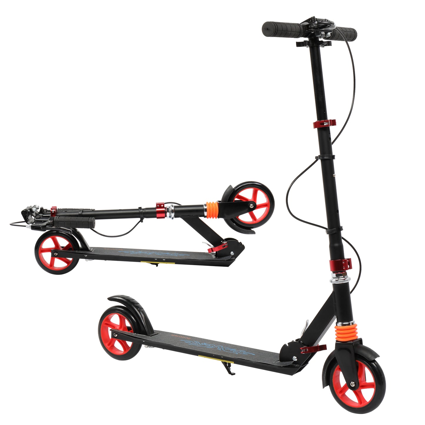 Scooter aikuisille ja nuorille, 3 korkeussäädettävää, helposti taittuva, punainen