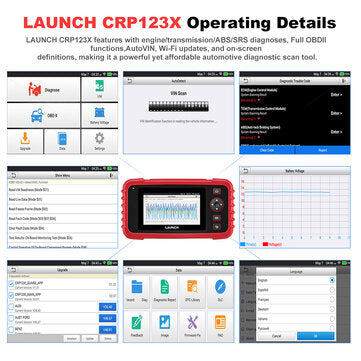 LAUNCH CRP123X V2.0 OBD2 Diagnostiikkatyökalu – 2500 Uuden Version Scanneri Öljy/SAS Nollaus, Moottori, ABS, Airbag, SRS, AT Koodinlukija – Ilmainen Päivitys 2024 Globaali Versio