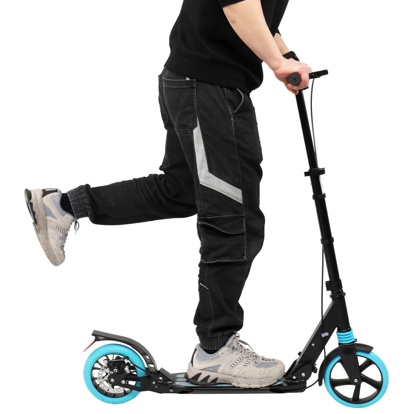 Scooter aikuisille ja nuorille, 3 korkeussäädettävää, helposti taittuva, kaksoisvaimennin