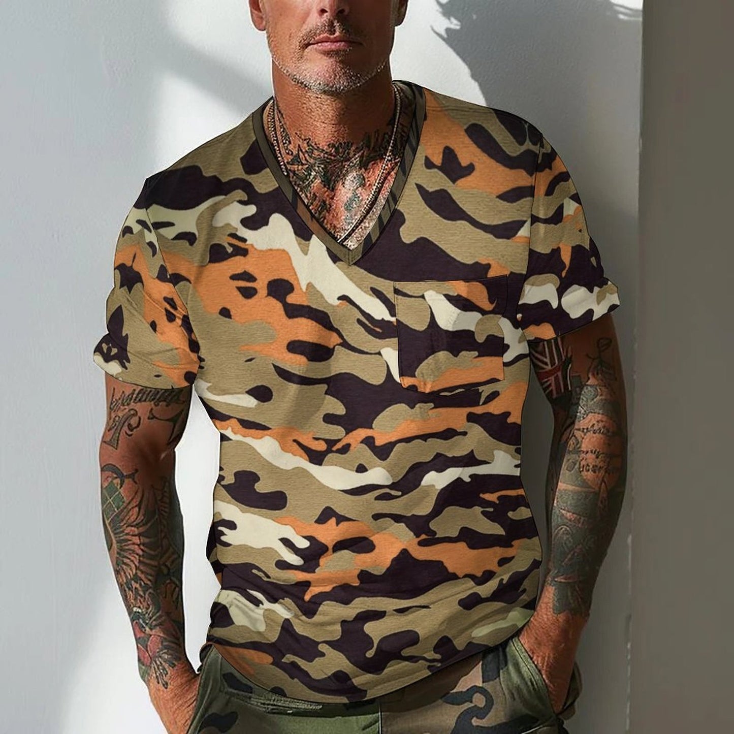 Kesäinen miesten camo-kuvioitu hengittävä ja rento lyhythihainen paita